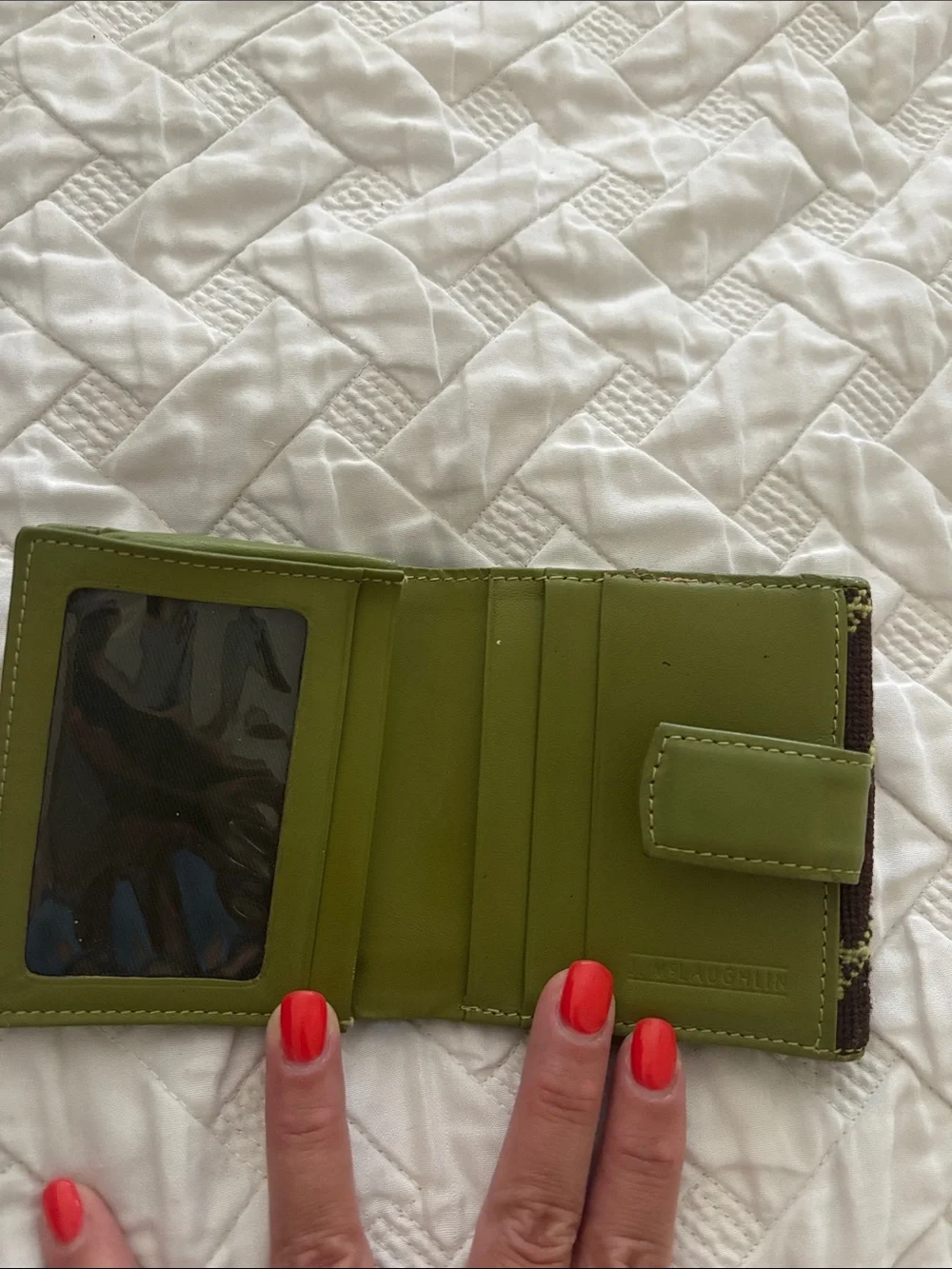 Brown and Green Textured Needlepoint Bifold Wallet